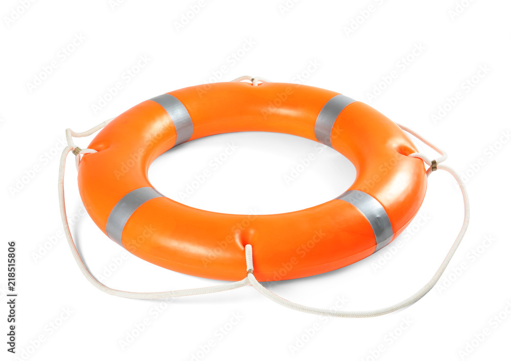 Obraz premium Orange life buoy on white background. Summer holidays