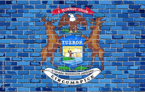 Flag of Michigan on a brick wall - Illustration, 
The flag of the state of Michigan on brick textured background, 
Michigan Flag in brick style