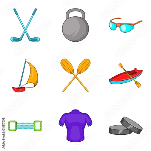 Rafting icons set. Cartoon set of 9 rafting vector icons for web isolated on white background