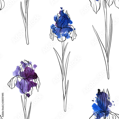 vector seamless pattern with flowers of iris