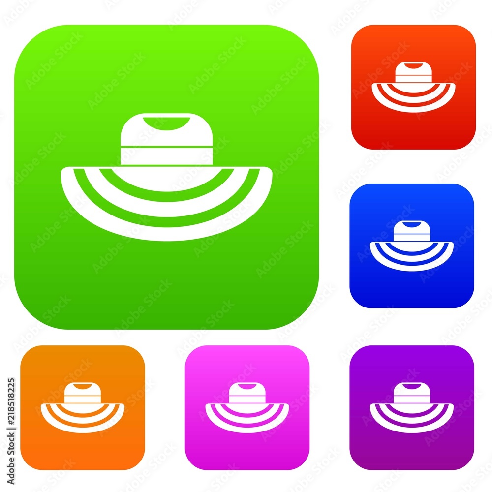 Women beach hat set icon in different colors isolated vector illustration. Premium collection Women beach hat set icon in different colors isolated vector illustration. Premium collection