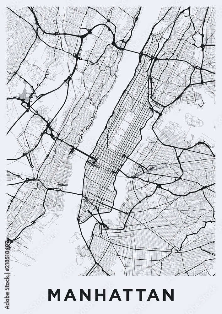 Fototapeta Light Manhattan (New York) map. Road map of Manhattan (NYC). Black and white (light Fototapeta Light Manhattan (New York) map. Road map of Manhattan (NYC). Black and white (light