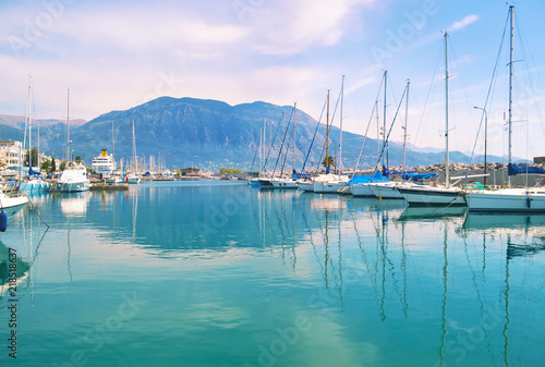 landscape of Kalamata Messinia Peloponnese Greece - harbor with yachts and sailboats  photo
