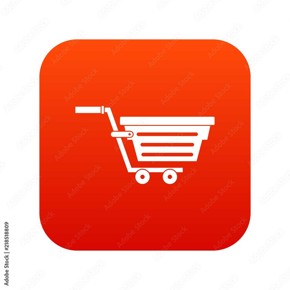 Shopping basket on wheels icon digital red for any design isolated on white vector illustration Shopping basket on wheels icon digital red for any design isolated on white vector illustration