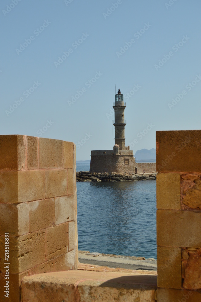 Magnificent Views Of The Antiquity Lighthouse In The Port Of Chania. History Architecture Travel. July 6, 2018. Chania, Crete Island. Greece.