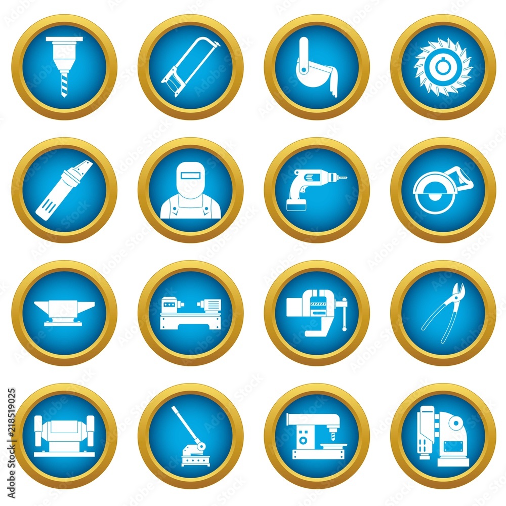 Metal working icons blue circle set isolated on white for digital marketing Metal working icons blue circle set isolated on white for digital marketing