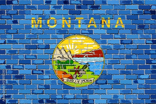 Flag of Montana on a brick wall - Illustration, 
The flag of the state of Montana on brick background, 
Montana flag in brick style