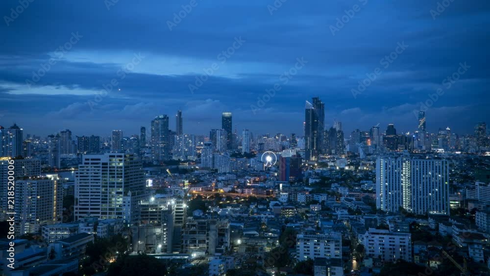 Day to night timelapse of Bangkok city view in Asiatique area Day to night timelapse of Bangkok city view in Asiatique area