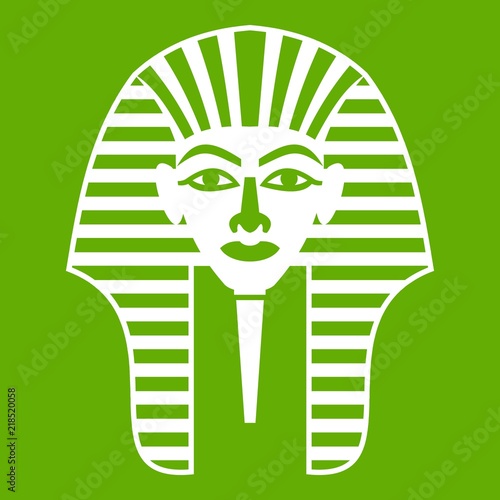 Tutankhamen mask icon white isolated on green background. Vector illustration