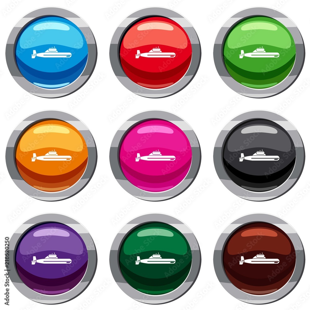 Submarine set icon isolated on white. 9 icon collection vector illustration Submarine set icon isolated on white. 9 icon collection vector illustration