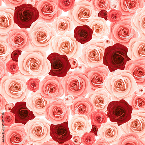 Vector seamless background texture with pink and burgundy roses.