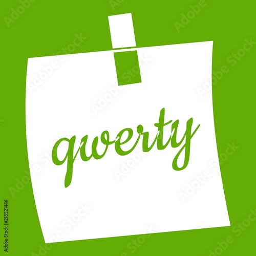 Paper sheet with text qwerty icon white isolated on green background. Vector illustration