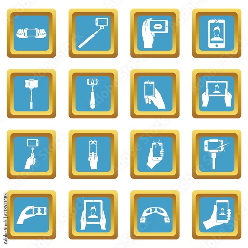 Selfie icons set in azur color isolated vector illustration for web and any design