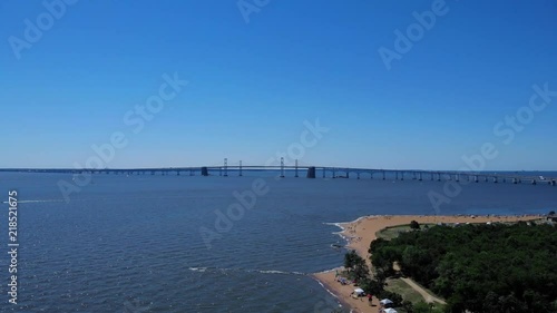 Wallpaper Mural 4K cinematic drone footage taken at Washington DC Maryland sandy point beach on a clear sunny day. The footage shows people having picnic on the beach, bridge and the park. Torontodigital.ca