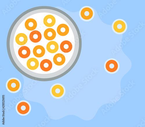 Cereal with milk, top view vector illustration