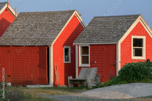 Wooden and red cottages in Peggy's Cove, Nova Scotia