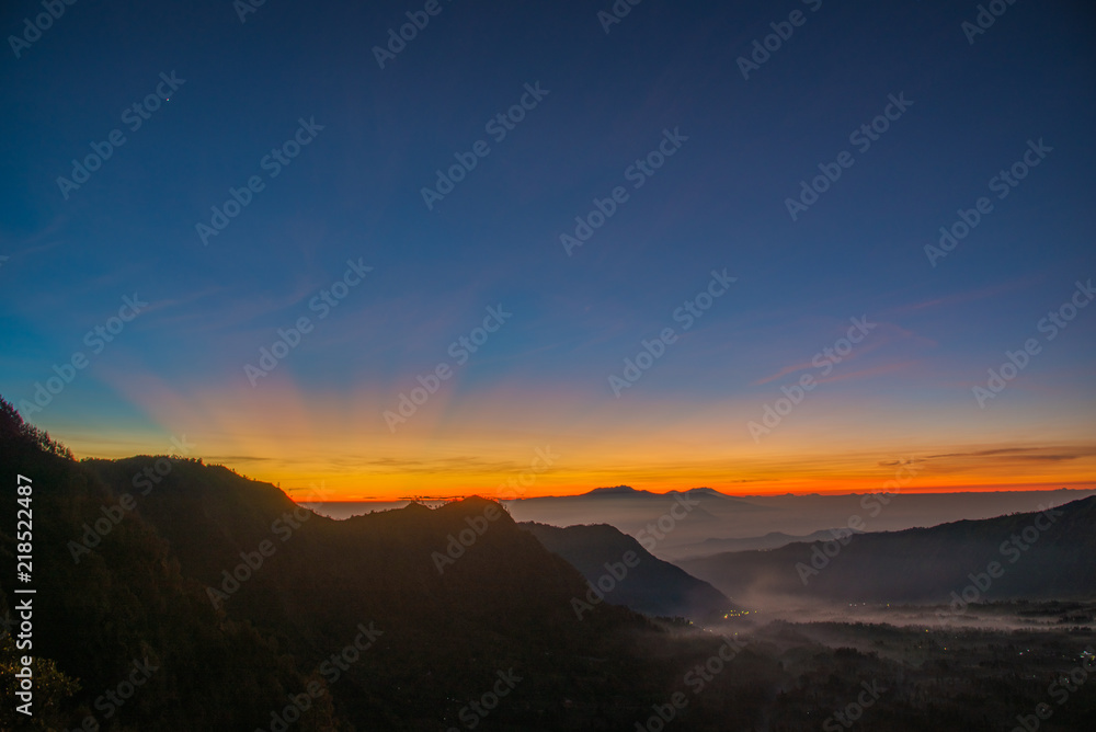 Sunrise at Mount Bromo (Gunung Bromo) and Lawang village 