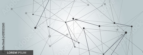 Abstract connected dots and lines vector banner. Science network design, chemistry structure illustration