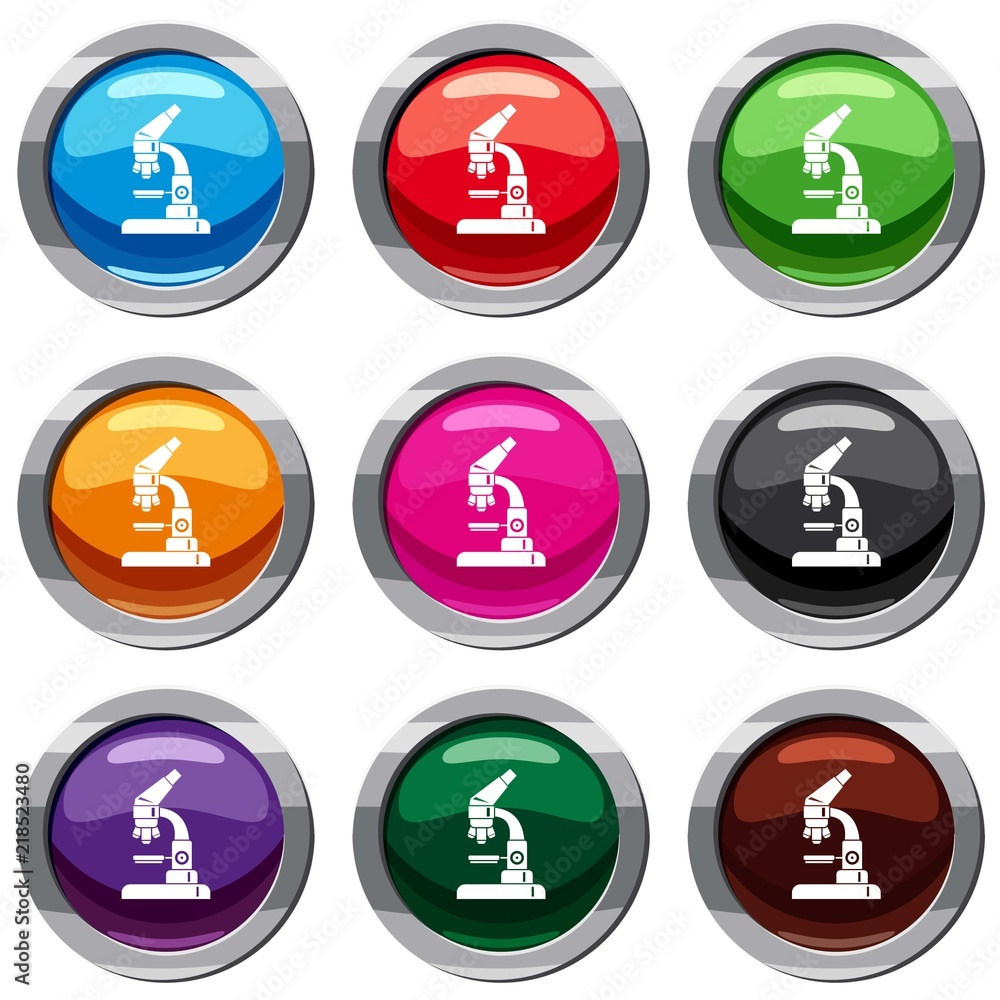 Microscope set icon isolated on white. 9 icon collection vector illustration Microscope set icon isolated on white. 9 icon collection vector illustration