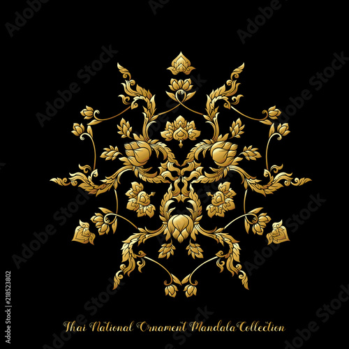 Gold mandala of traditional Thai ornament. Stock illustration.