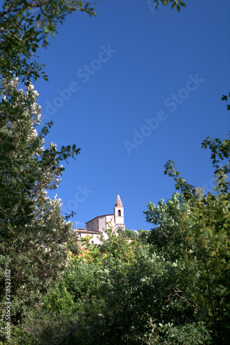 church,landscape,view,sky,blue,old,village,italy,tree