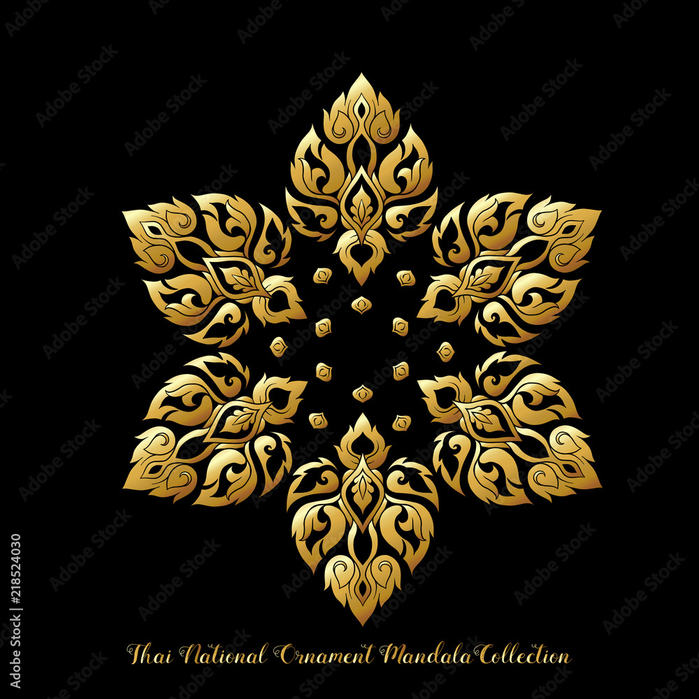 Gold mandala of traditional Thai ornament. Stock illustration.