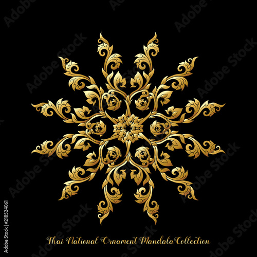 Gold mandala of traditional Thai ornament. Stock illustration.