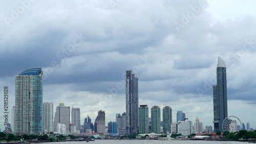 urban city skyline view of Bangkok city time lapse shot