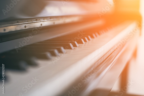 closeup of detail piano key with color tone music instrument concept © whyframeshot