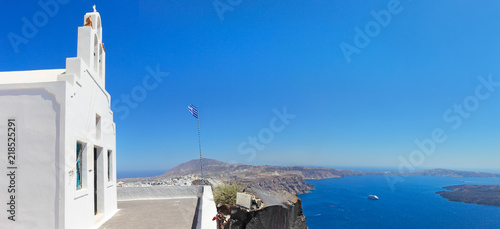 Greece, famous Caldera panoramic view of Santorini from Skaros cliff