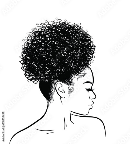 Curly beauty girl illustration isolated on clear background. Double buns with long hair. Hand draw idea for business cards, templates, web, brochure, posters, postcards, salon
