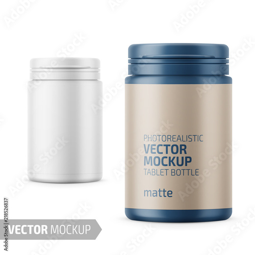 White plastic tablet bottle template with label.