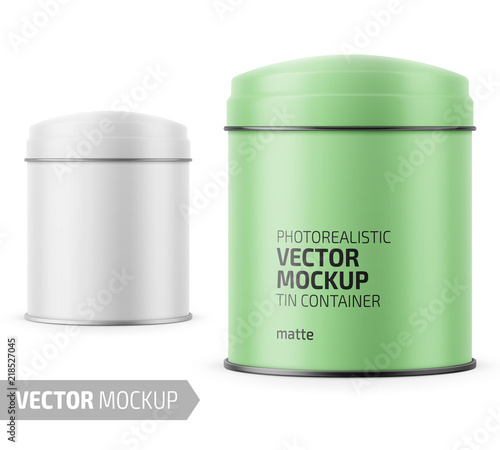 Round matte tin can template with label.