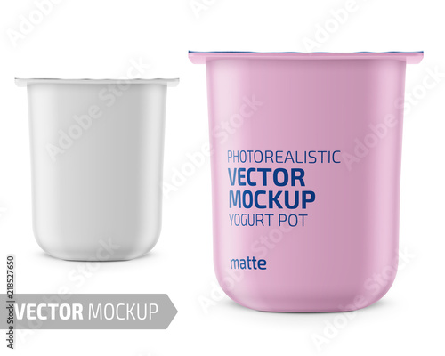 White yogurt pot template with sample design.