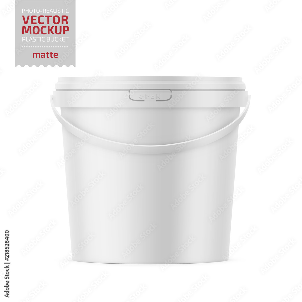White matte plastic bucket with handle mockup. White matte plastic bucket with handle mockup.
