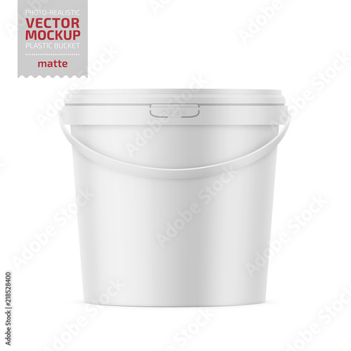 White matte plastic bucket with handle mockup.