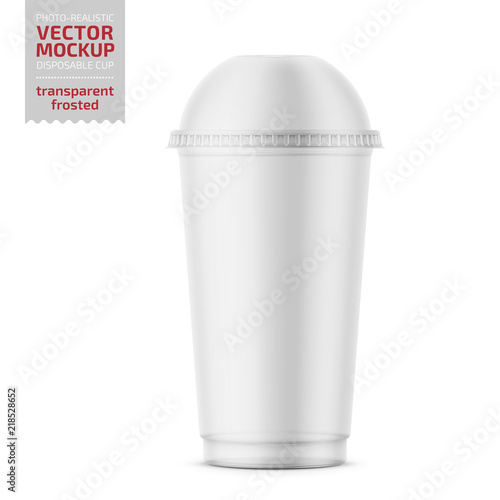 Clear disposable plastic cup with dome lid.