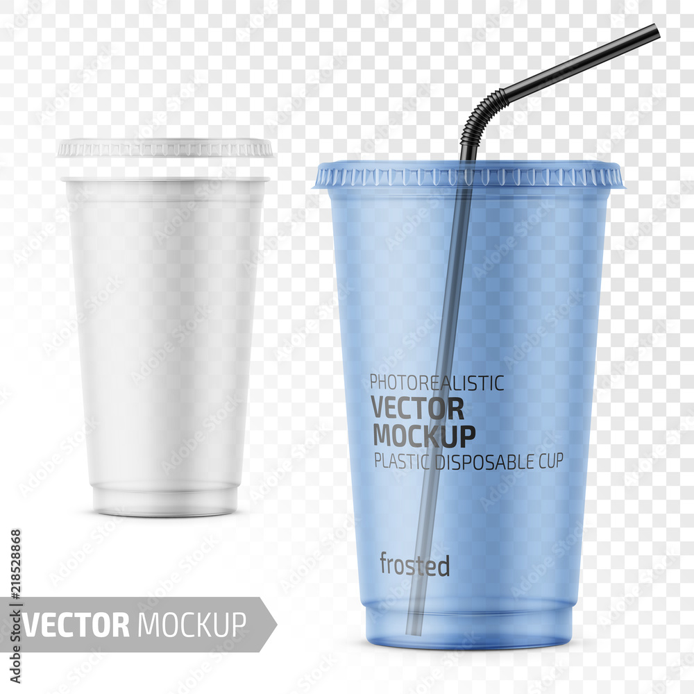 Disposable plastic cup with lid and straw. Stock Vector | Adobe Stock