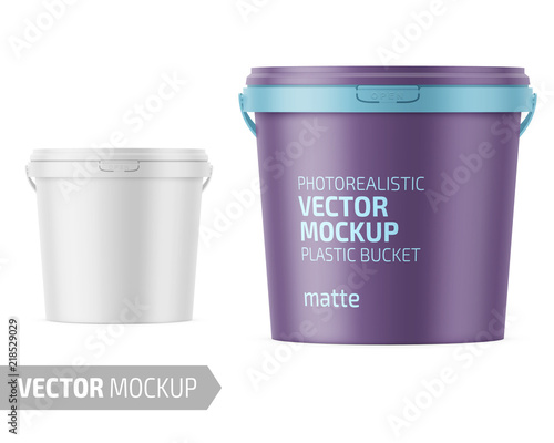 White matte plastic bucket with lid mockup. photo