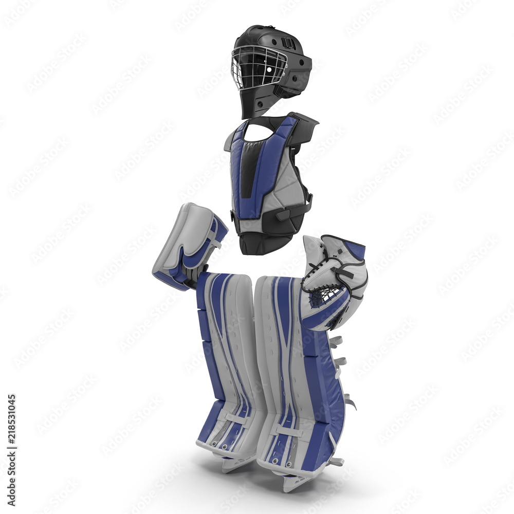 Hockey Goalie Protection Blue Kit. 3D illustration on white background