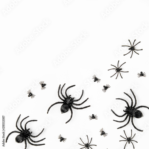 Halloween background with  spiders. Flat lay, top view trendy holiday concept.. © igishevamaria