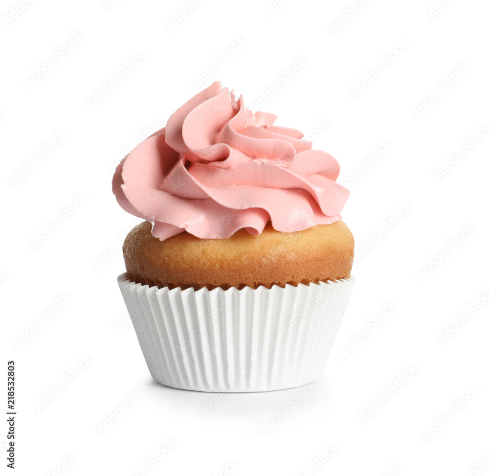 Delicious birthday cupcake on white background Delicious birthday cupcake on white background