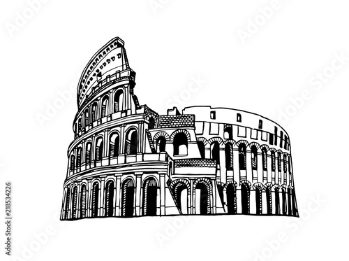 Graphical coliseum isolated on white background,vector sketchy illustration,Rome ,Italy