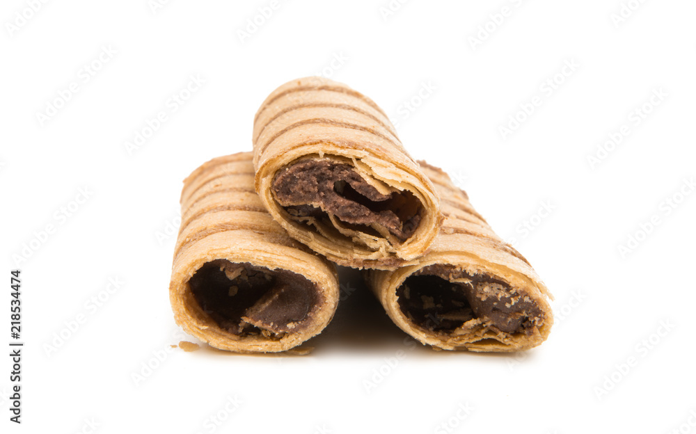 Wafer tubes with chocolate cream isolated Wafer tubes with chocolate cream isolated