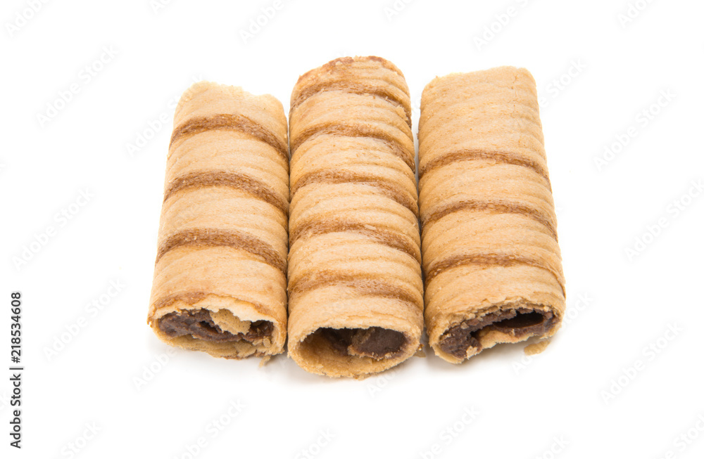 Wafer tubes with chocolate cream isolated Wafer tubes with chocolate cream isolated