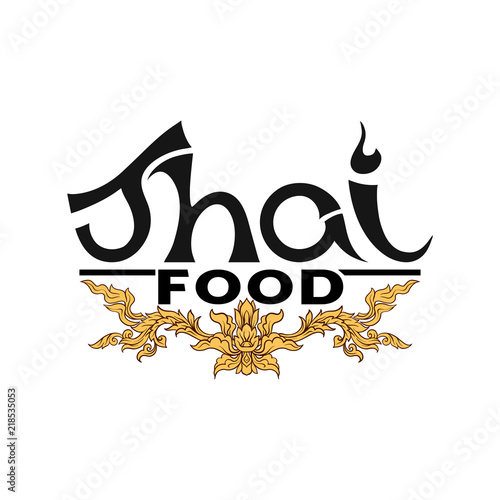 Logo for Thai food, restaurantwith traditional thai ornament, pa