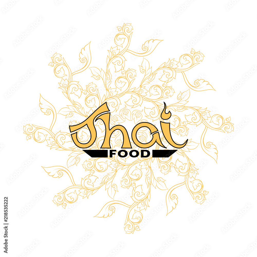 Logo for Thai food, restaurantwith traditional thai ornament, pa