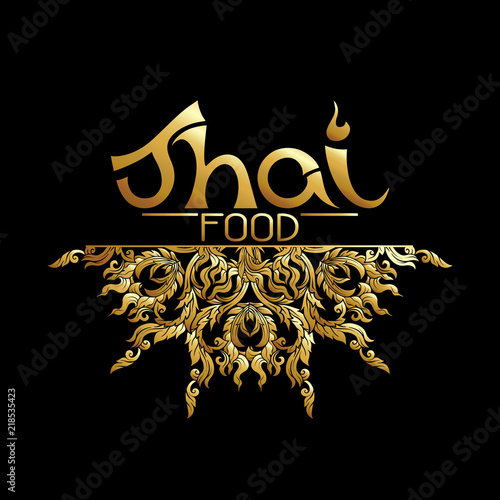 Logo for Thai food, restaurantwith traditional thai ornament, pa