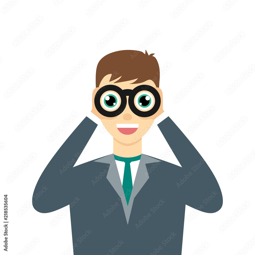 Man with binocular vector illustration.