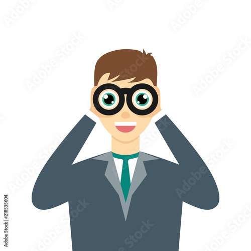 Man with binocular vector illustration.